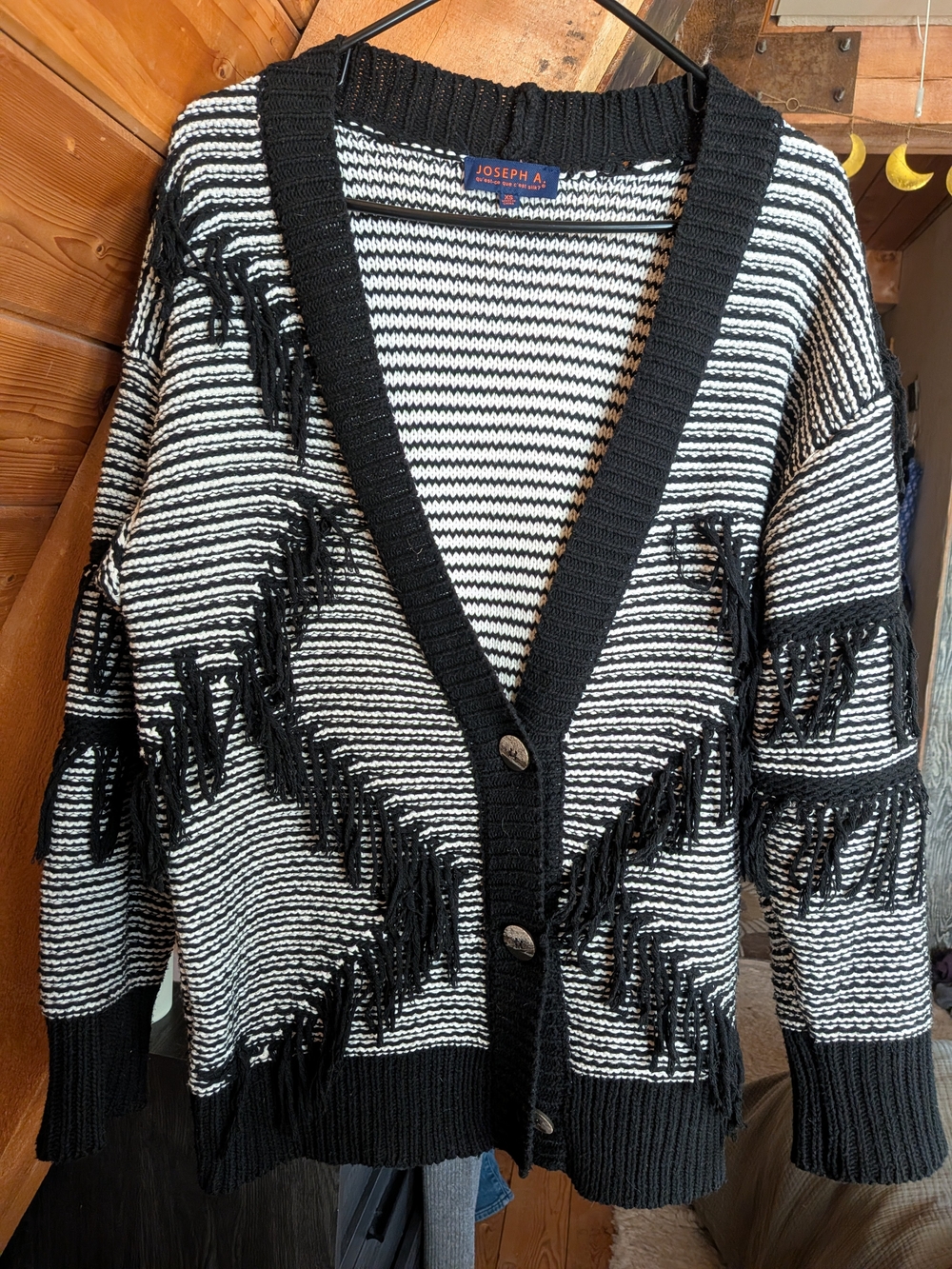Black & White Fringe Oversized Cardigan